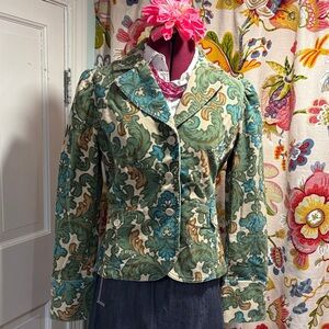 LOFT Green and Cream Floral Corduroy Blazer